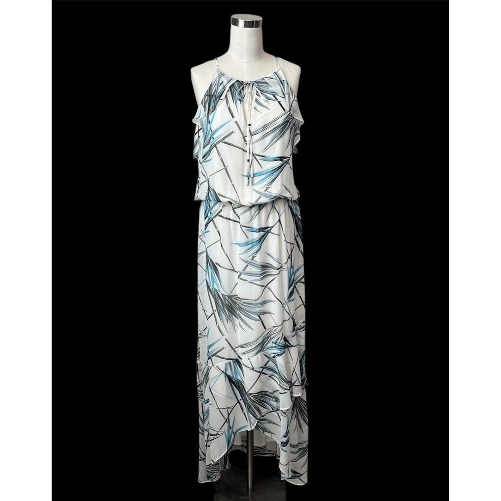 WHITE HOUSE BLACK MARKET Dress Size 8 High Low Ruffled Maxi Hem Tie Front Resort